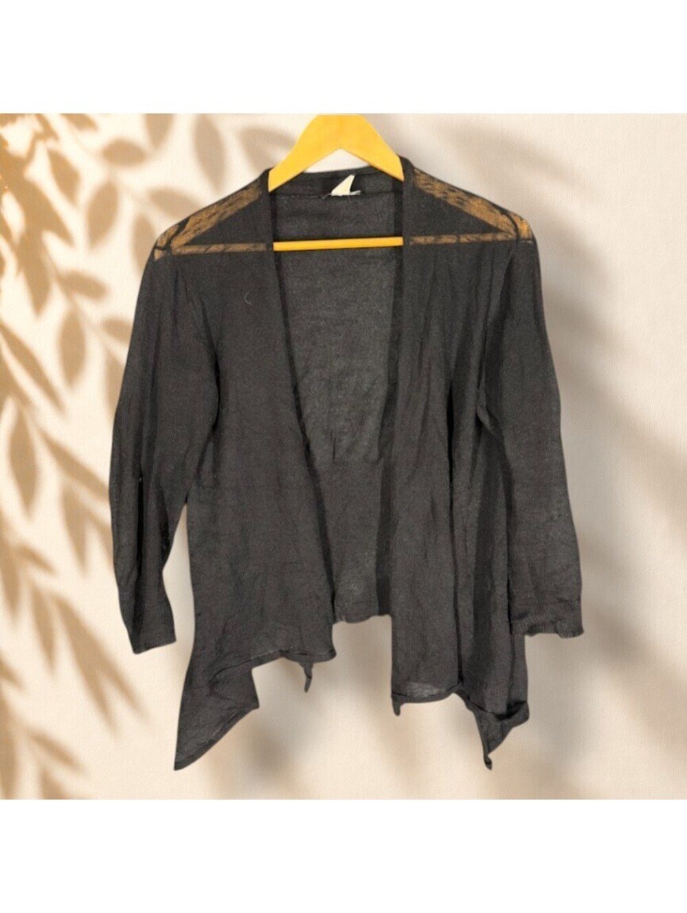 Kerisma Top Women M Medium Black Open Front 3/4 Sleeve Cotton Stretch Casual